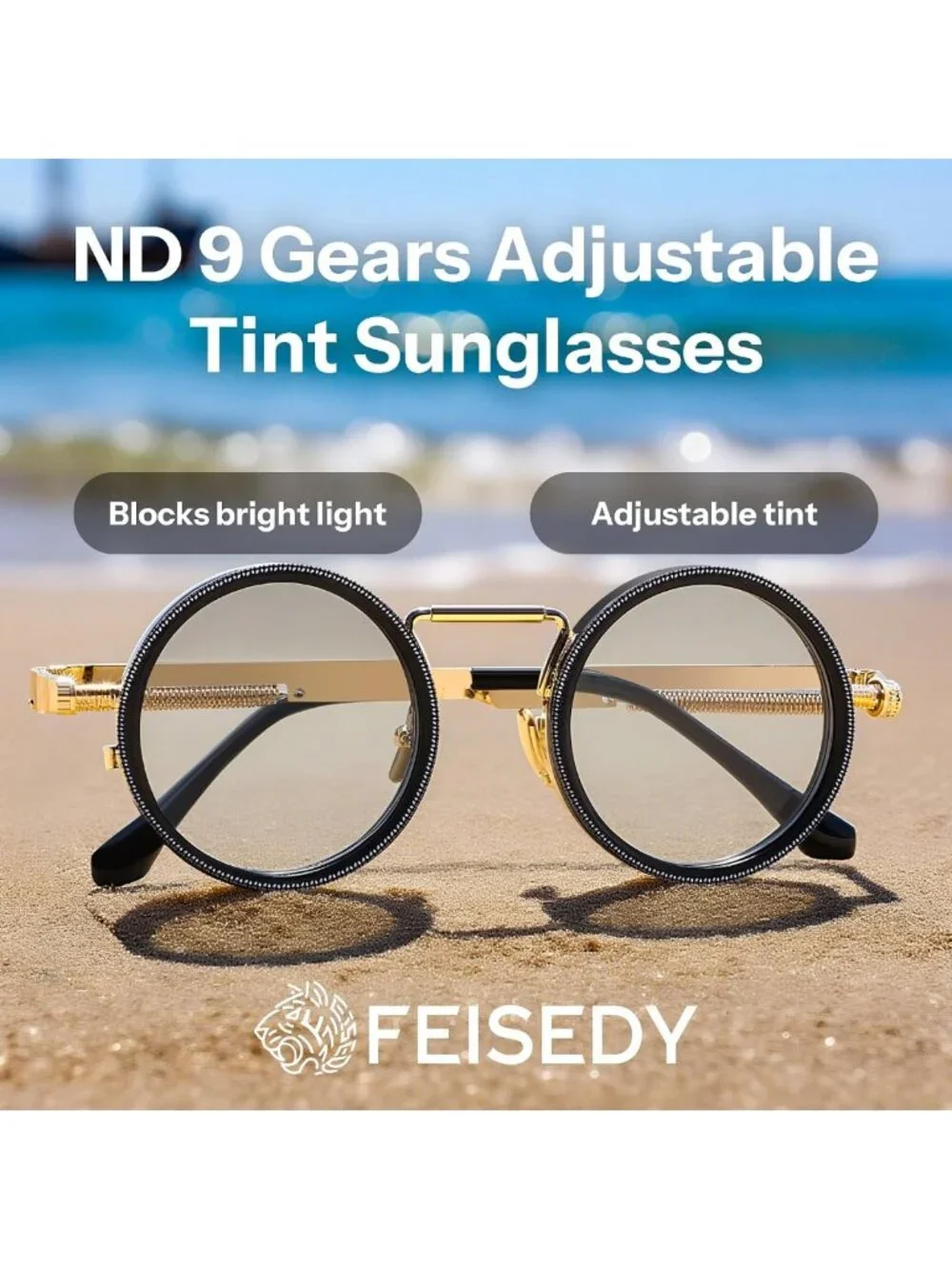 Adjustable Polarized Tint Sunglasses for Men, Steampunk Round Metal Frame, UV400